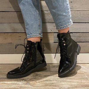 Pointy Toe Lace-up Combat Boots in Black